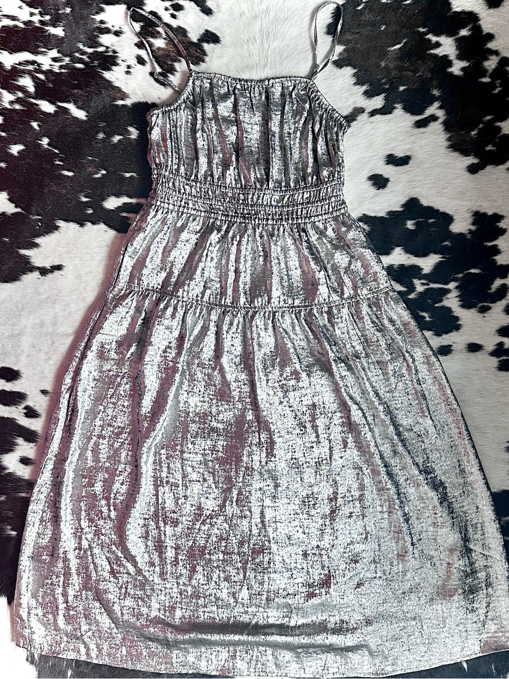 Y2K Old Navy Silver Metallic Midi Dress Size Small
